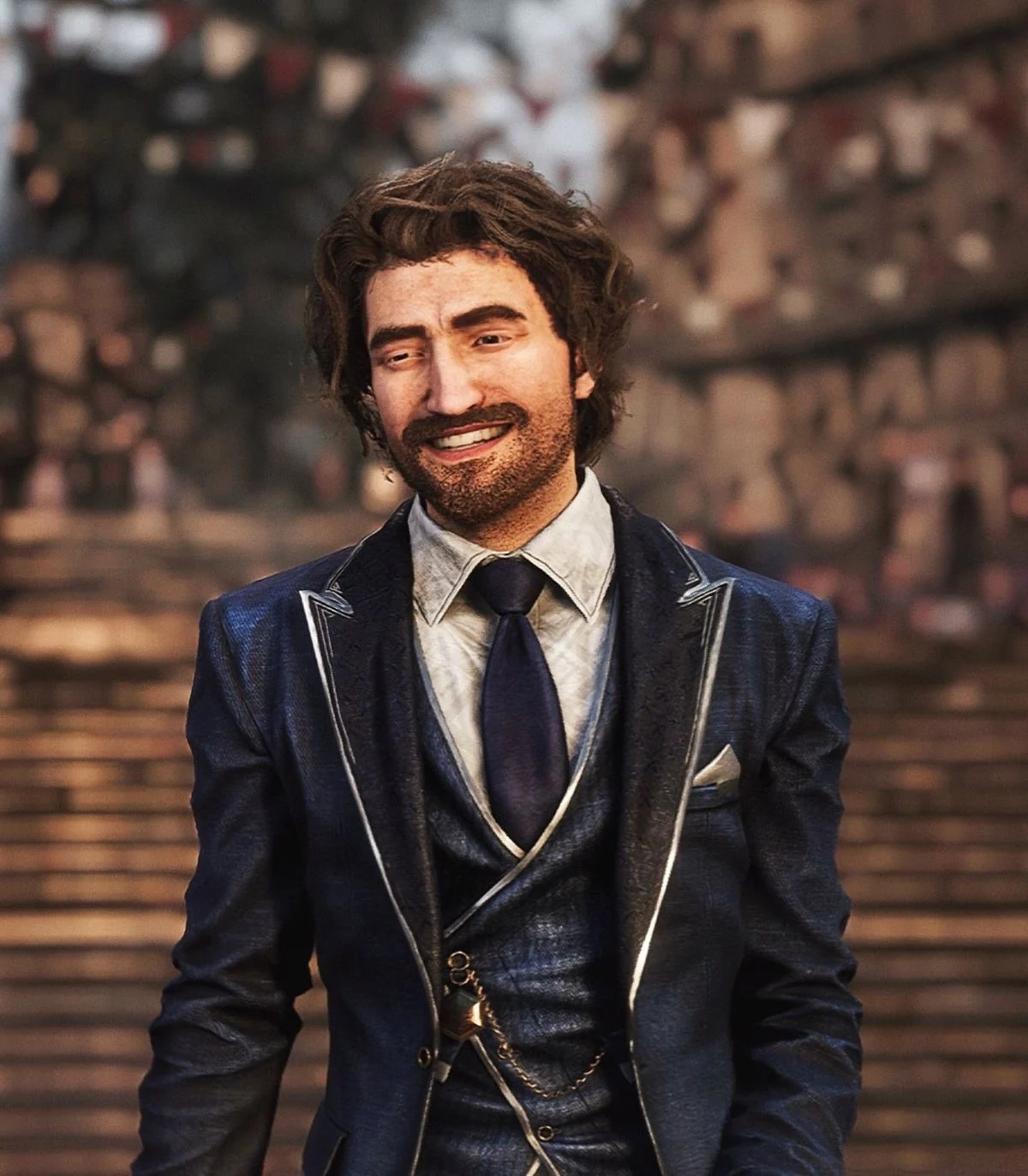 A man in a blue suit, smiling