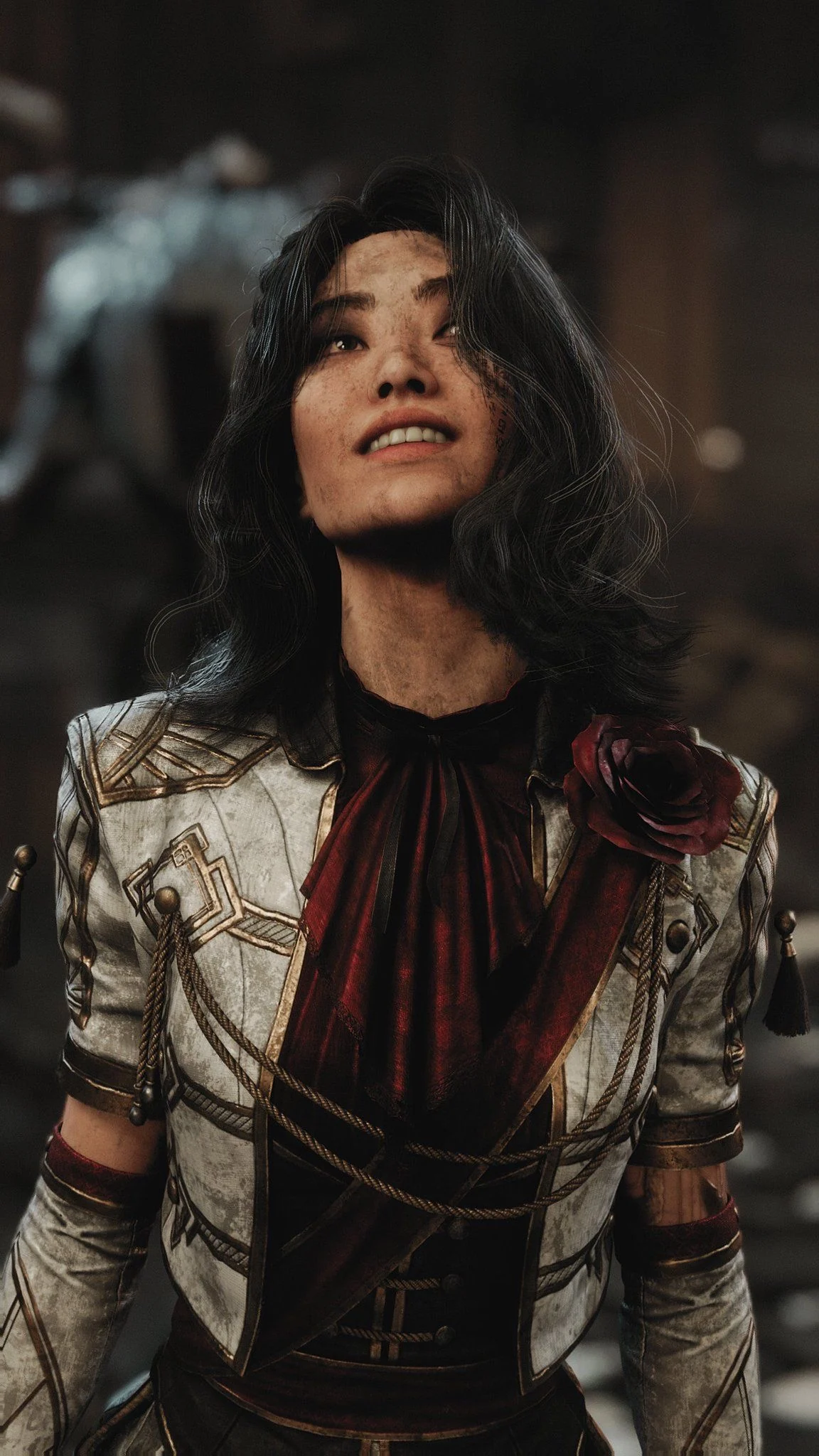 Lune in a white jacket with a red rose